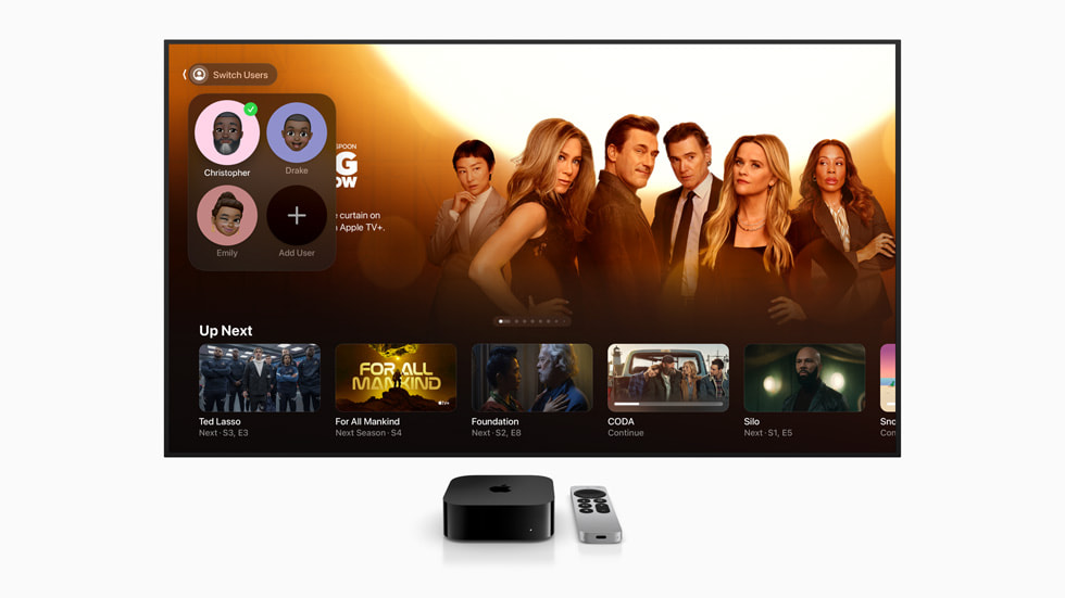 Apple TVのApple TVアプリに、ユーザーのプロフィールが表示されているところ。