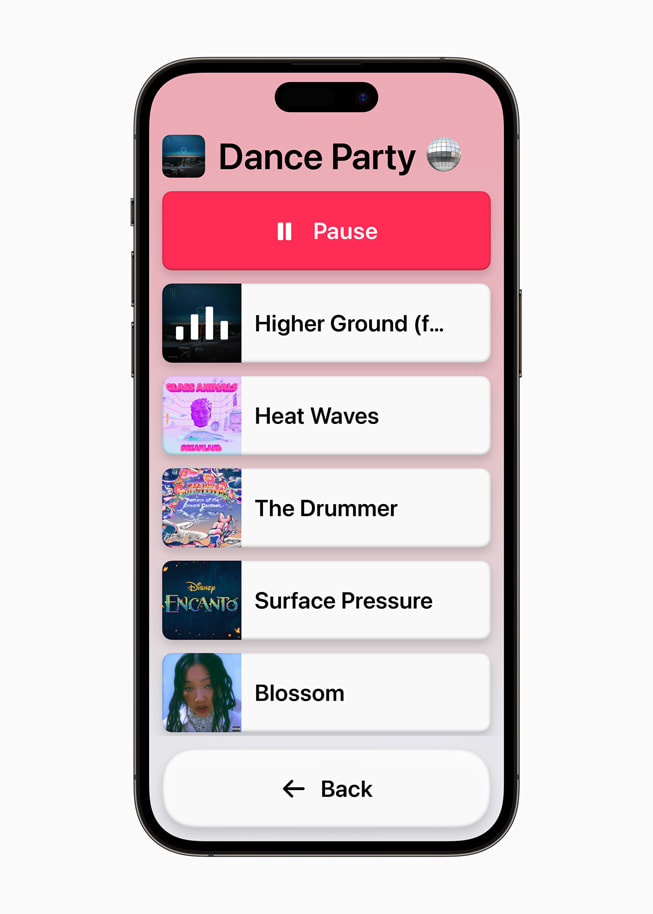 La app Música simplificada en un iPhone 14 Pro Max.