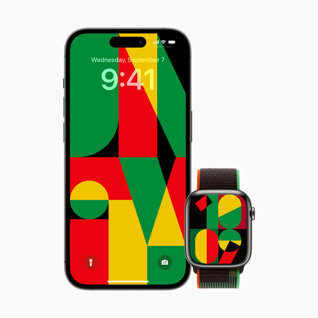 The new Unity wallpaper is shown on iPhone and Apple Watch. 