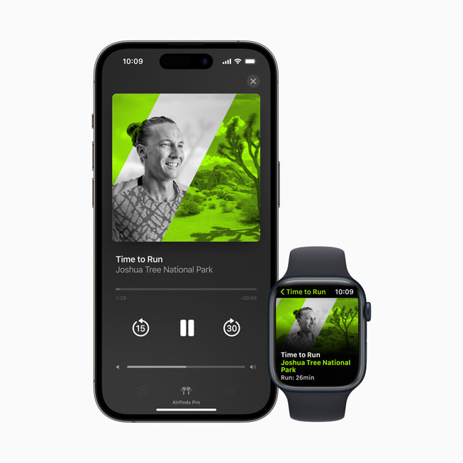 La edición de Parque Nacional Joshua Tree de Hora de Correr en un iPhone 14 Pro y un Apple Watch Series 8.