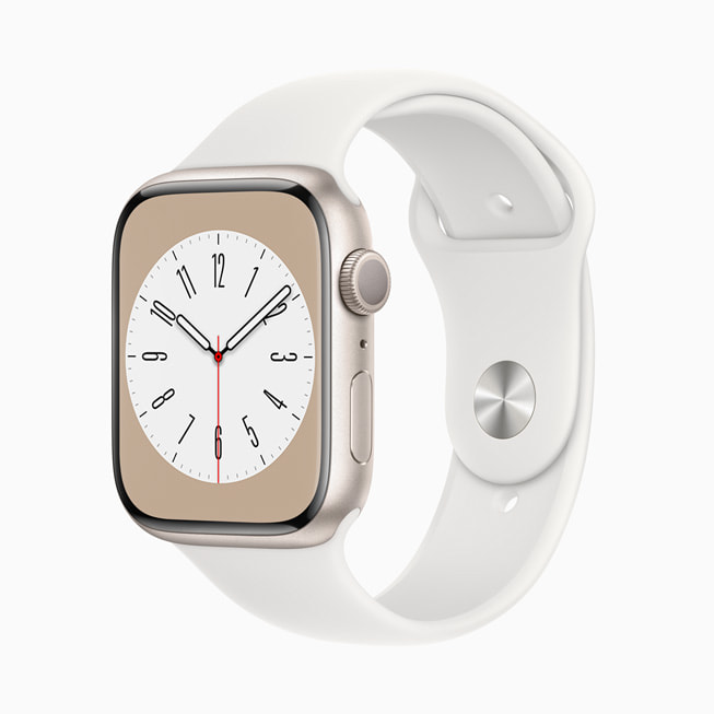 Apple Watch Series 8 is shown at an angle.