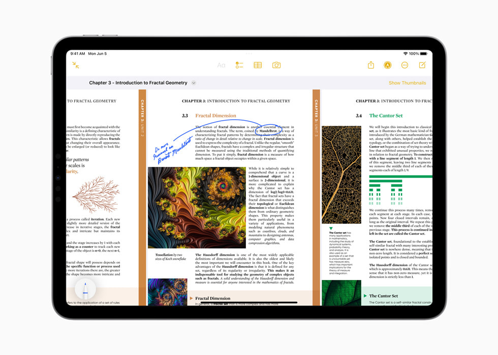 Un iPad Pro muestra notas escritas en un PDF.