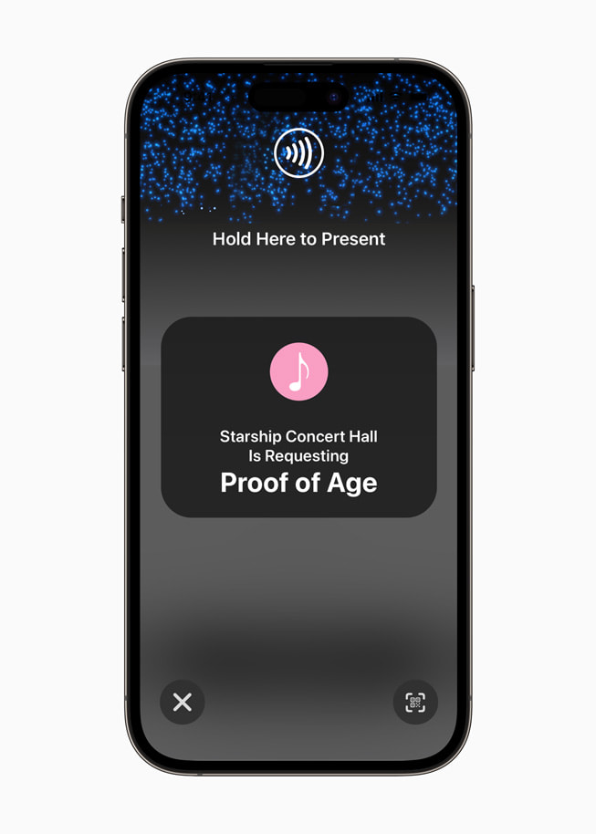 Ein iPhone 14 Pro zeigt eine Anforderung für einen Altersnachweis durch Starship Concert Hall.