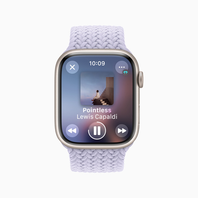 Apple Watch Series 8 shows music playing.