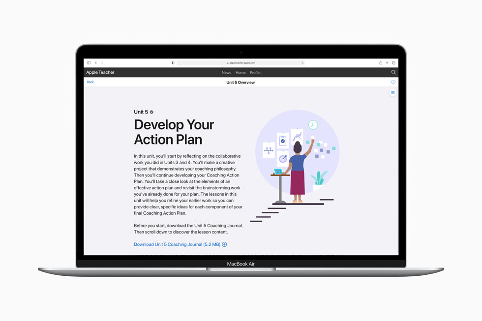 Apple Learning Coach’s “Develop Your Action Plan” overview on MacBook Air.