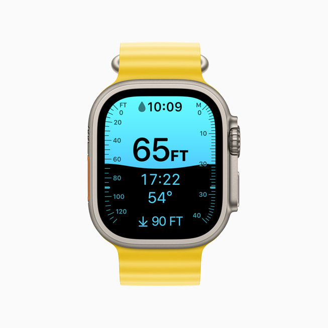 Se muestra la app Profundidad en el nuevo Apple Watch Ultra.