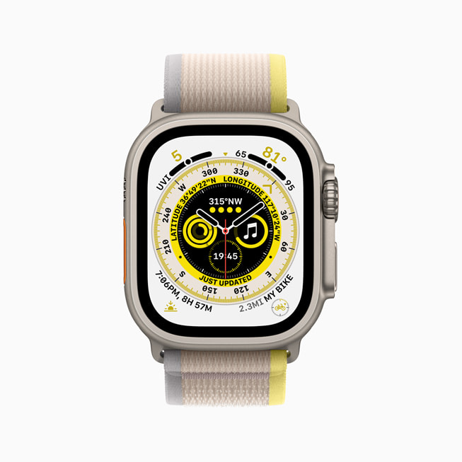 全新 Apple Watch Ultra 上展示「尋路人」錶面。