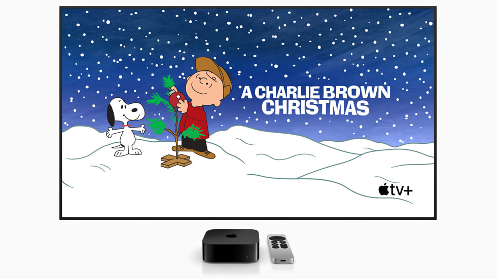 Bannière promotionnelle du film *Joyeux Noël, Charlie Brown!* sur Apple TV+.