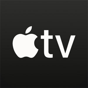 A black and white graphic shows the Apple TV logo.