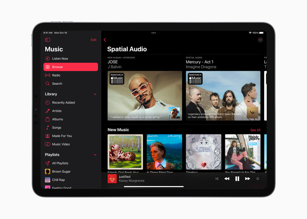 La rubrique Audio Spatial d’Apple Music sur l’iPad Pro.