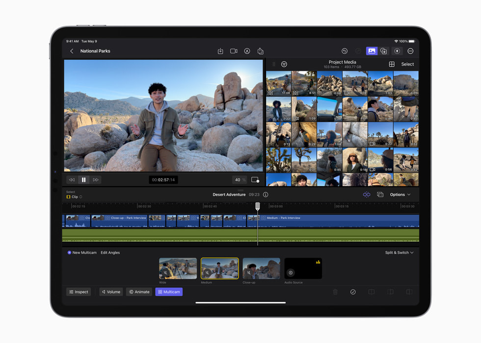 iPad 版 Final Cut Pro 上的多鏡頭影片剪輯功能。
