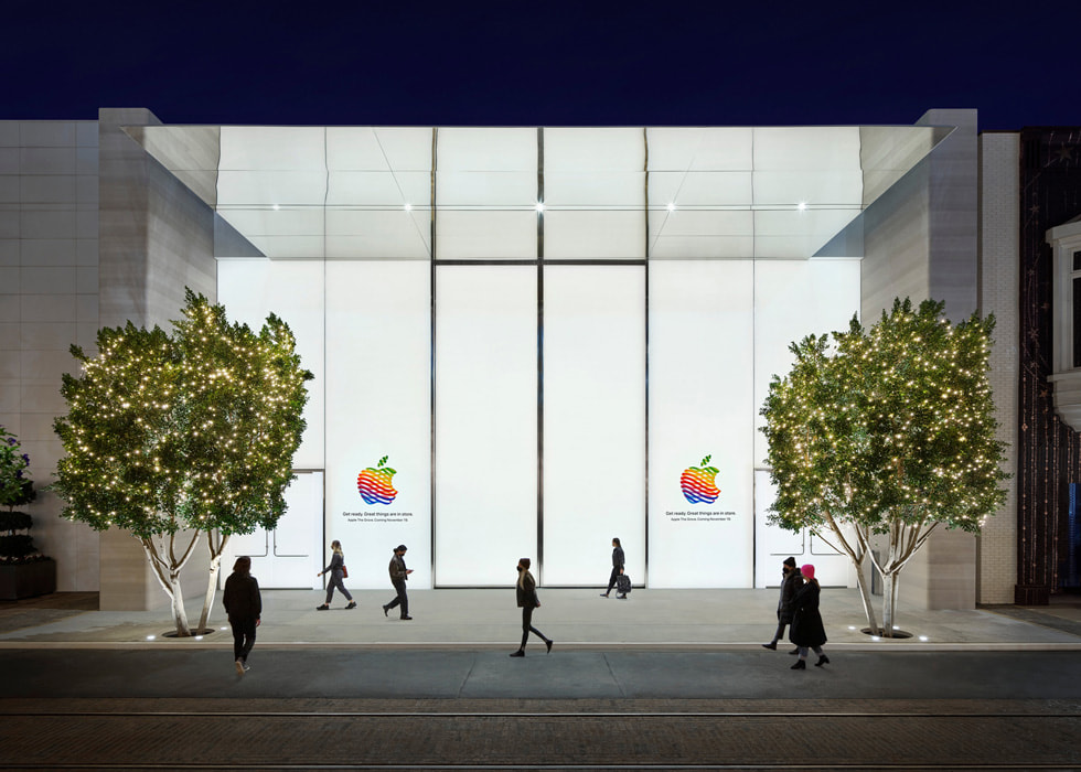 People walking in front of Apple The Grove in Los Angeles.