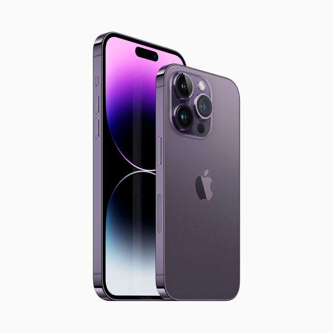 iPhone 14 Pro and iPhone 14 Pro Max in deep purple.