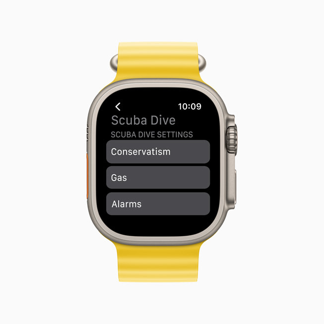 Apple Watch Ultra’da Oceanic+ uygulamasının dalış planlayıcı işlevi gösteriliyor.