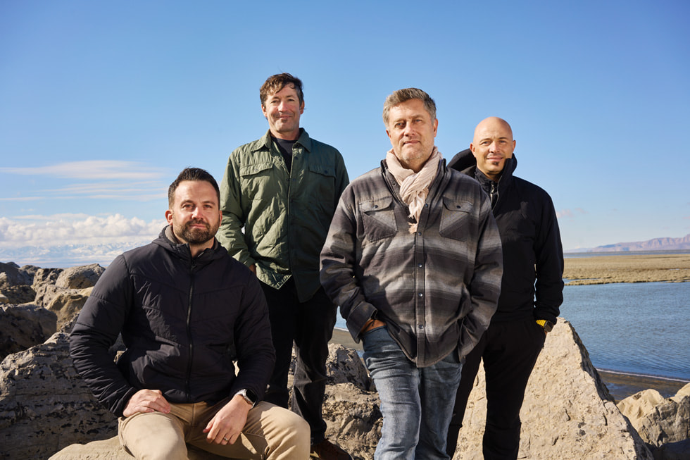 Fra venstre til høyre vises Huish Outdoors-teamet som står bak Oceanic+: Nick Hollis, Mike Hush, Olivier Laguette og Andrea Silvestri. 