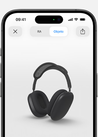 Imagem mostra os AirPods Max cinza-espacia na tela de realidade aumentada no iPhone