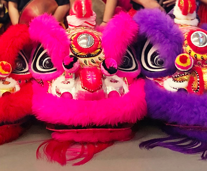 Foto af et kostume til kinesisk løvedans.
