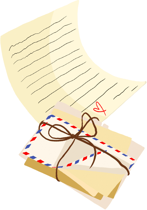 Aparecen cartas escritas a mano con dibujos hechos a mano.