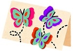 Další ručně vyrobená pohlednice, s barevnými motýlky na přední straně