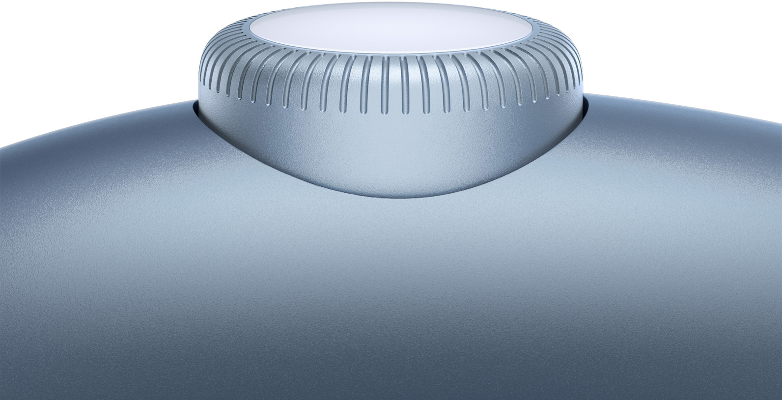 Animation, close-up of digital crown rotating on ear cup, AirPods Max in Sky Blue.