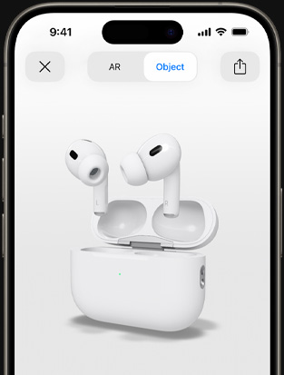 Екран iPhone показує AirPods Pro в доповненій реальності.