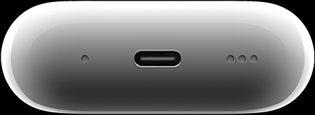 세 개의 스피커 구멍이 있는 MagSafe 충전 케이스의 바닥면을 보여주는 모습.