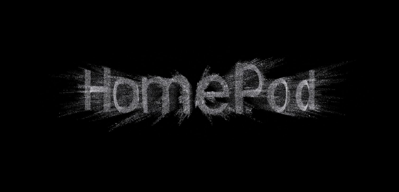Il logo di HomePod formato da particelle che pulsa al ritmo del suono