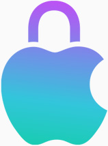 Flerfärgad bild på en Apple-logotyp med ett lås som representerar integritetsskydd.