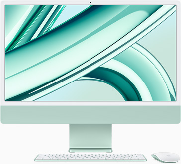 Ο iMac, με την οθόνη στραμμένη προς τα εμπρός, σε πράσινο χρώμα