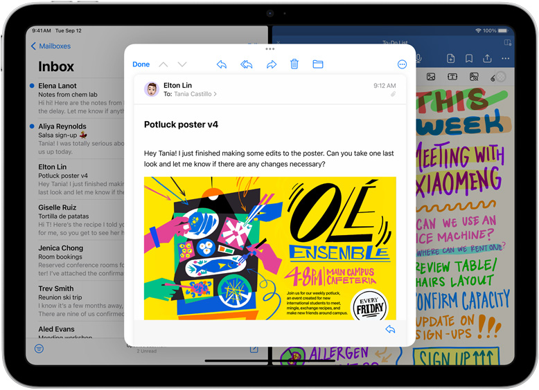 Mail en GoodNotes naast elkaar op een iPad