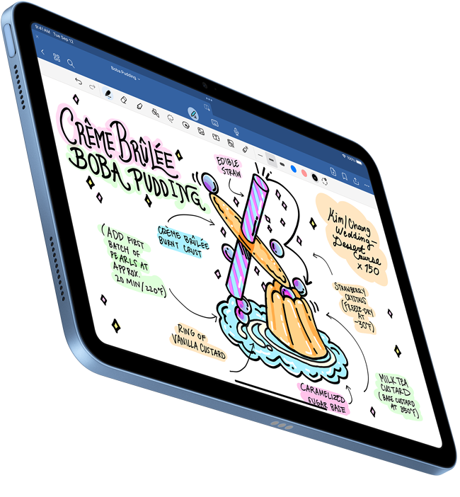Un document manuscrit créé sur Goodnotes 6 est affiché sur un iPad.