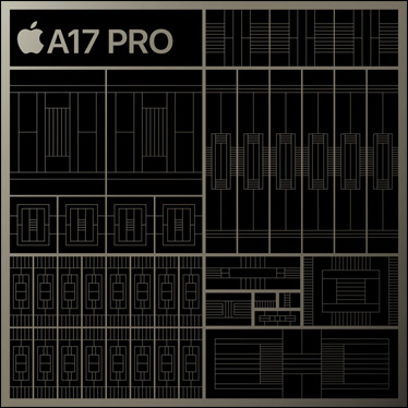 Стилізоване ілюстроване зображення чипа A17 Pro