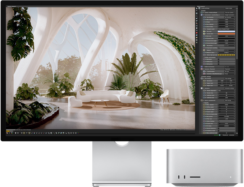 Studio Display ja Mac Studio kuvatakse koos