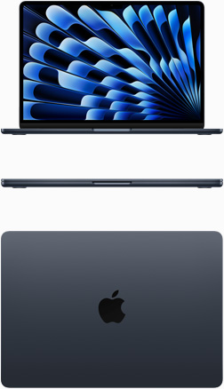 Mặt trước và mặt trên của MacBook Air màu Đêm Xanh Thẳm