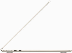 Vista laterale di un MacBook Air color galassia