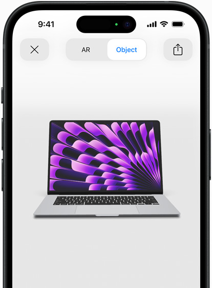 Antevisão do MacBook Air na cor cinzento sideral em realidade aumentada no iPhone