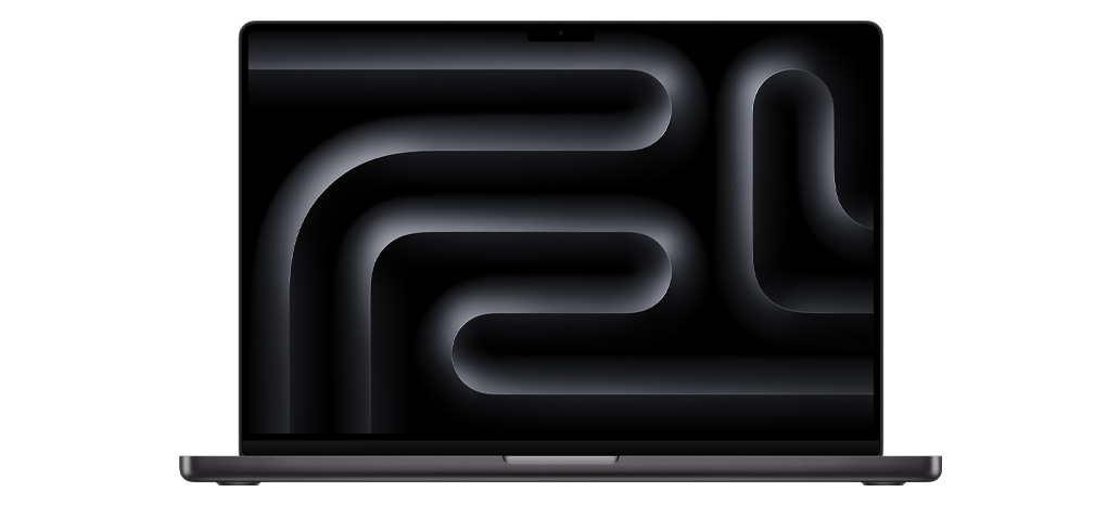 Изглед отпред на MacBook Pro в новото астро черно