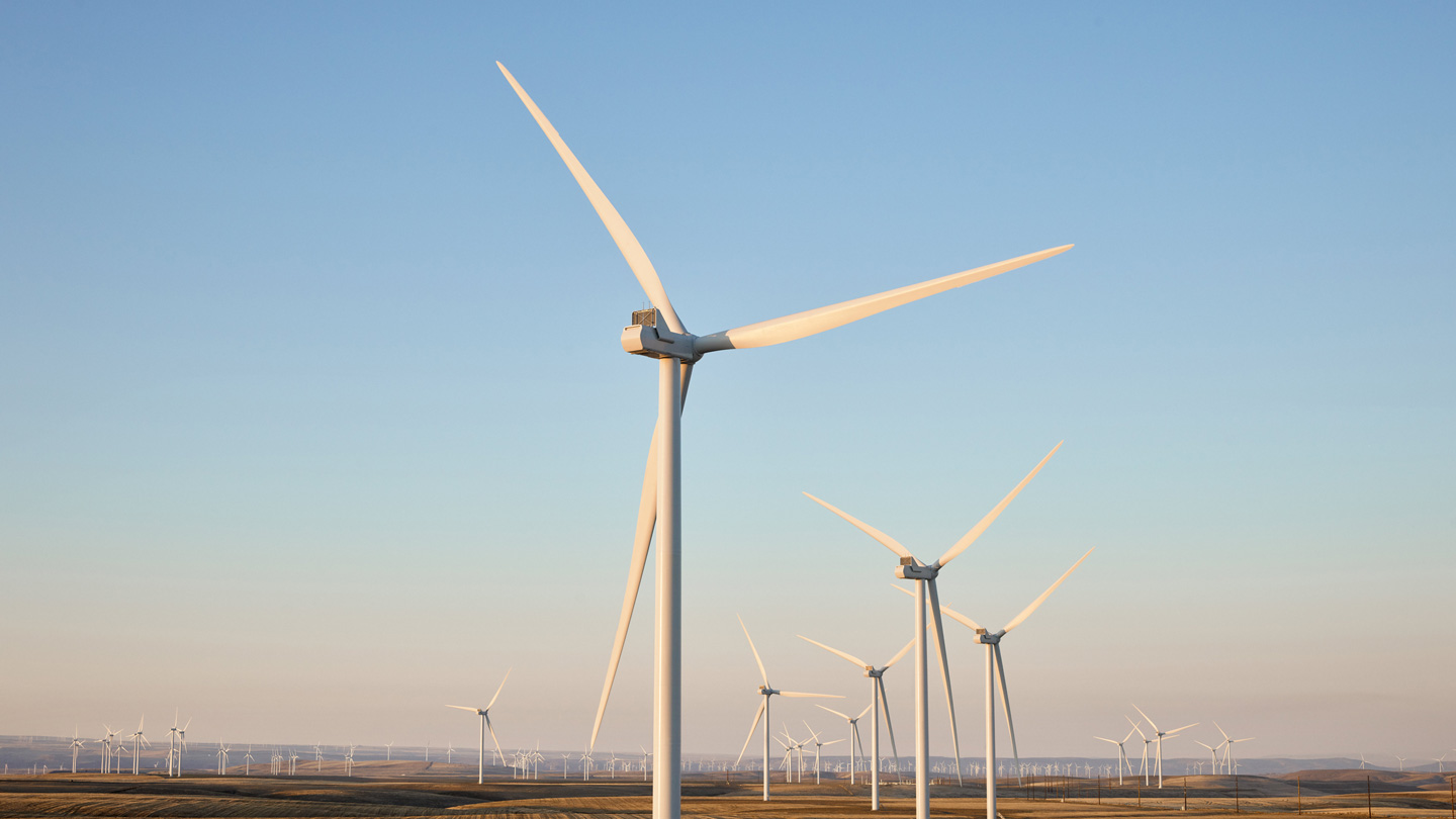 俄勒冈州 Montague 风电场的风力涡轮机。