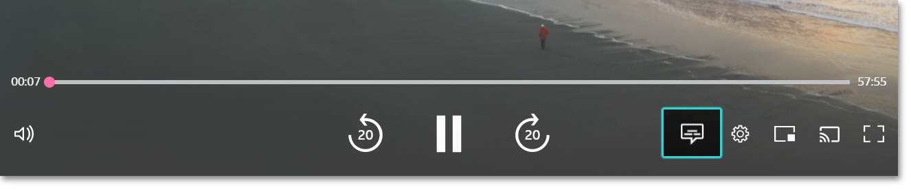 Screenshot of the playback screen highlighting the speech bubble accessibility icon