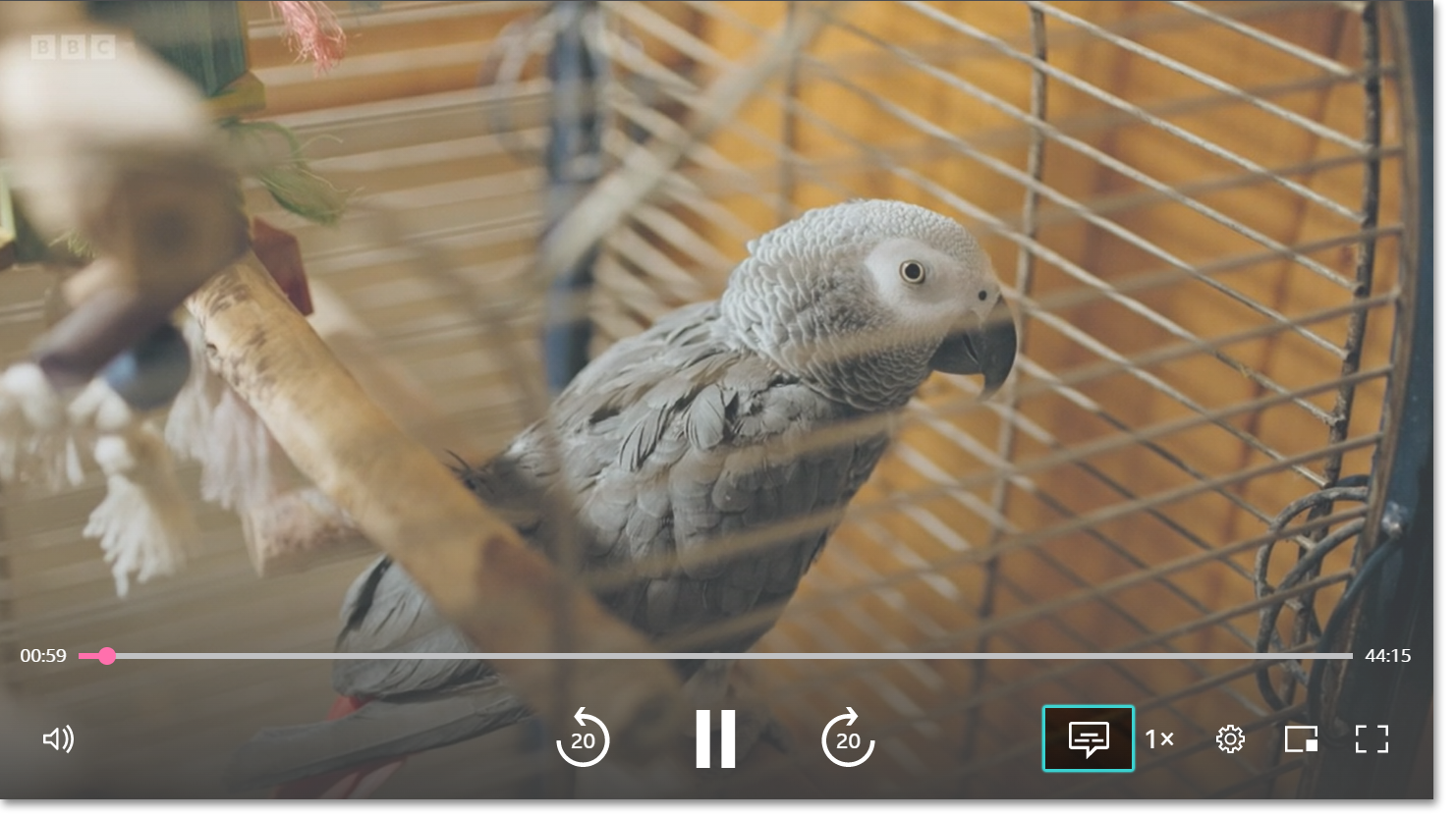 Image of the playback screen on the iPlayer website with the subtitles icon highlighted 
