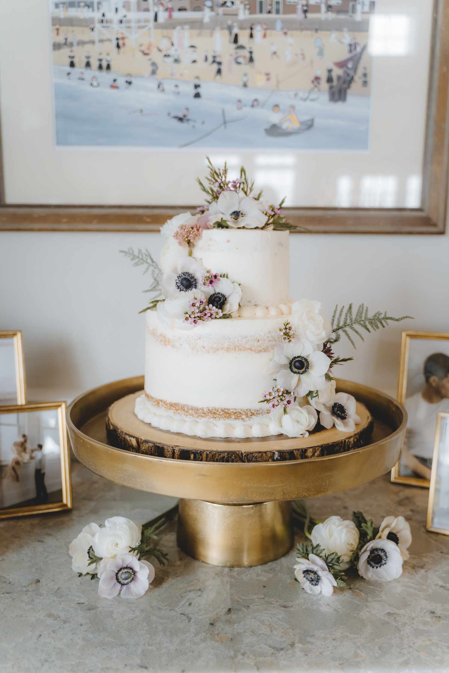 White Bridal Shower Cake with Flower Details 