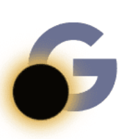 Illustration of the letter G with the moon blocking the sun