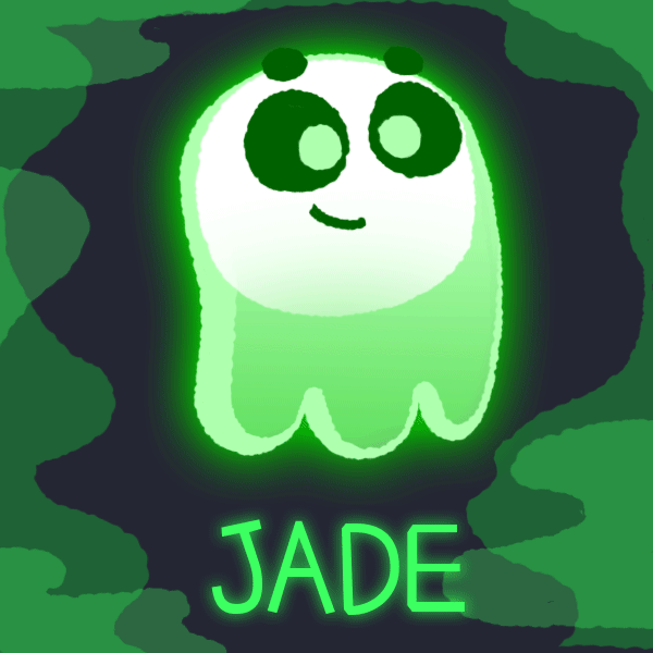 Illustrated gif of green ghost characters with their names 