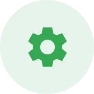 Gear cicle icon with green background.