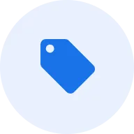Blue circle icon with a price tag