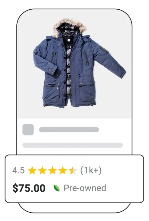 Abstracted UI showing how pre-owned products are now highlighted with a badge in Google Shopping