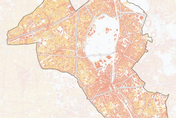 Image of a map with white space in the middle with residential, non-residential and unknown color codes mentioned on top right