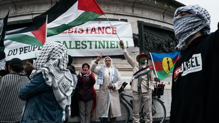 La manifestation a réuni des soutiens à la Palestine, aux Kanaks de Nouvelle-Calédonie et des militants d'extrême gauche venus rendre hommage à Clément Méric. Paris, le 1er juin 2024 (JEROME GILLES / NURPHOTO)