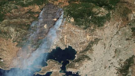 Vue satellite d'un incendie de forêt au nord d'Athènes, le 19 juillet 2023. Photo d'illustration (GALLO IMAGES / GALLO IMAGES EDITORIAL)