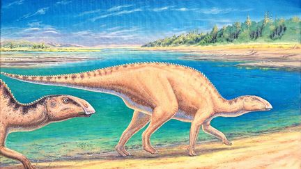 illustration de Mauricio Alvarez d'un dinosaure dont les restes ont été découverts en Patagonie chilienne le 8 juin 2023. (UNIVERSIDAD DE CHILE / AFP)